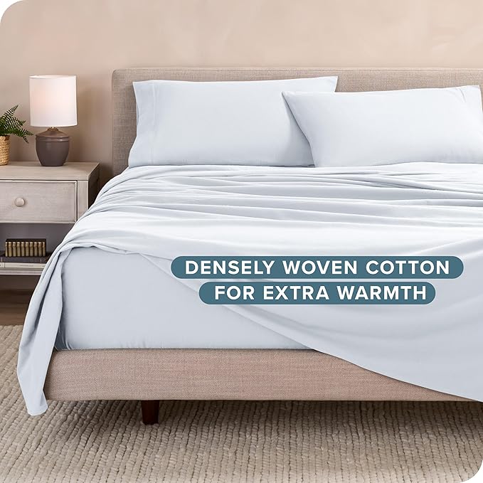 Flannel Sheet Set 100% Cotton, Velvety Soft Heavyweight - Double Brushed Flannel - Deep Pocket (King, White)