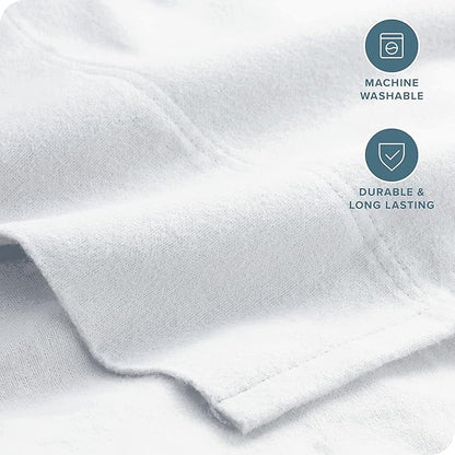 Flannel Sheet Set 100% Cotton, Velvety Soft Heavyweight - Double Brushed Flannel - Deep Pocket (King, White)