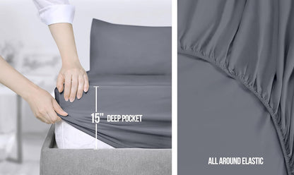 100% Viscose derived from Bamboo, Organically Grown, Buttery Soft, Cooling Sheets, High GSM, Deep Pockets - 4 Piece - 2 Pillowcases 1 Fitted 1 Top Sheet (Forest, Queen)
