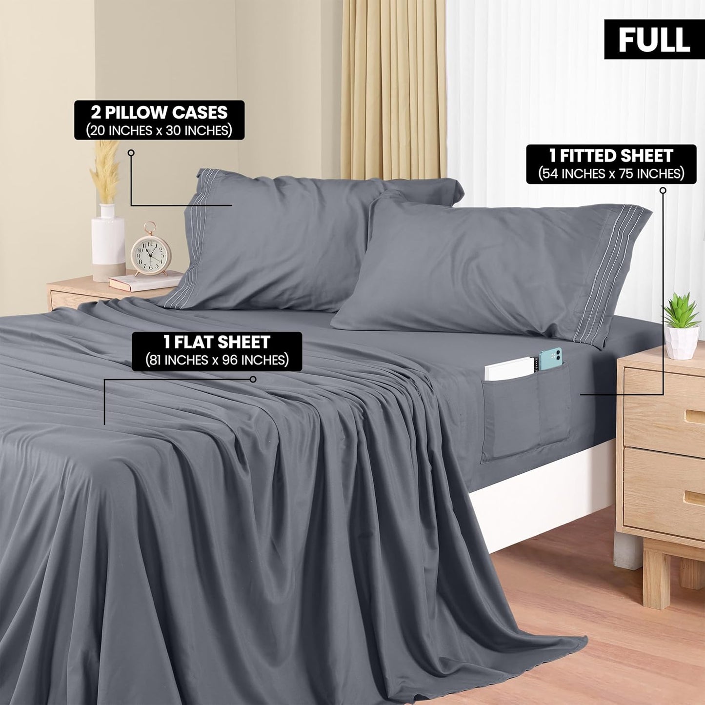100% Viscose derived from Bamboo, Organically Grown, Buttery Soft, Cooling Sheets, High GSM, Deep Pockets - 4 Piece - 2 Pillowcases 1 Fitted 1 Top Sheet (Forest, Queen)