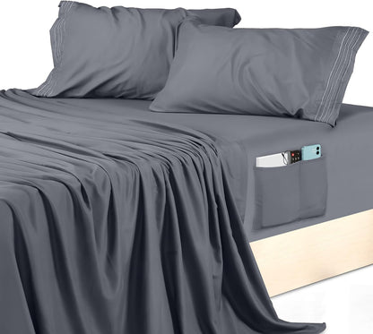 100% Viscose derived from Bamboo, Organically Grown, Buttery Soft, Cooling Sheets, High GSM, Deep Pockets - 4 Piece - 2 Pillowcases 1 Fitted 1 Top Sheet (Forest, Queen)